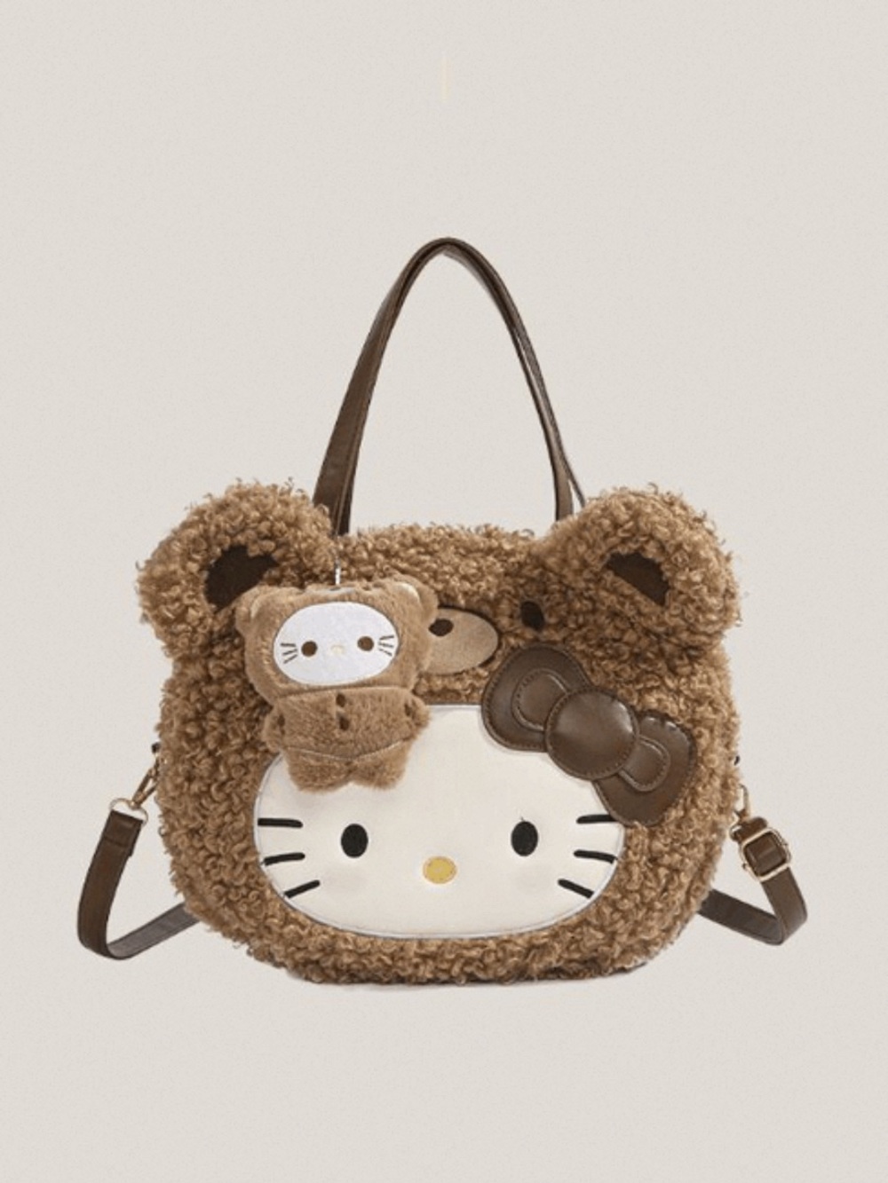 Hello Kitty Brown Faux-Shearling Bear Backpack with Bow Accent